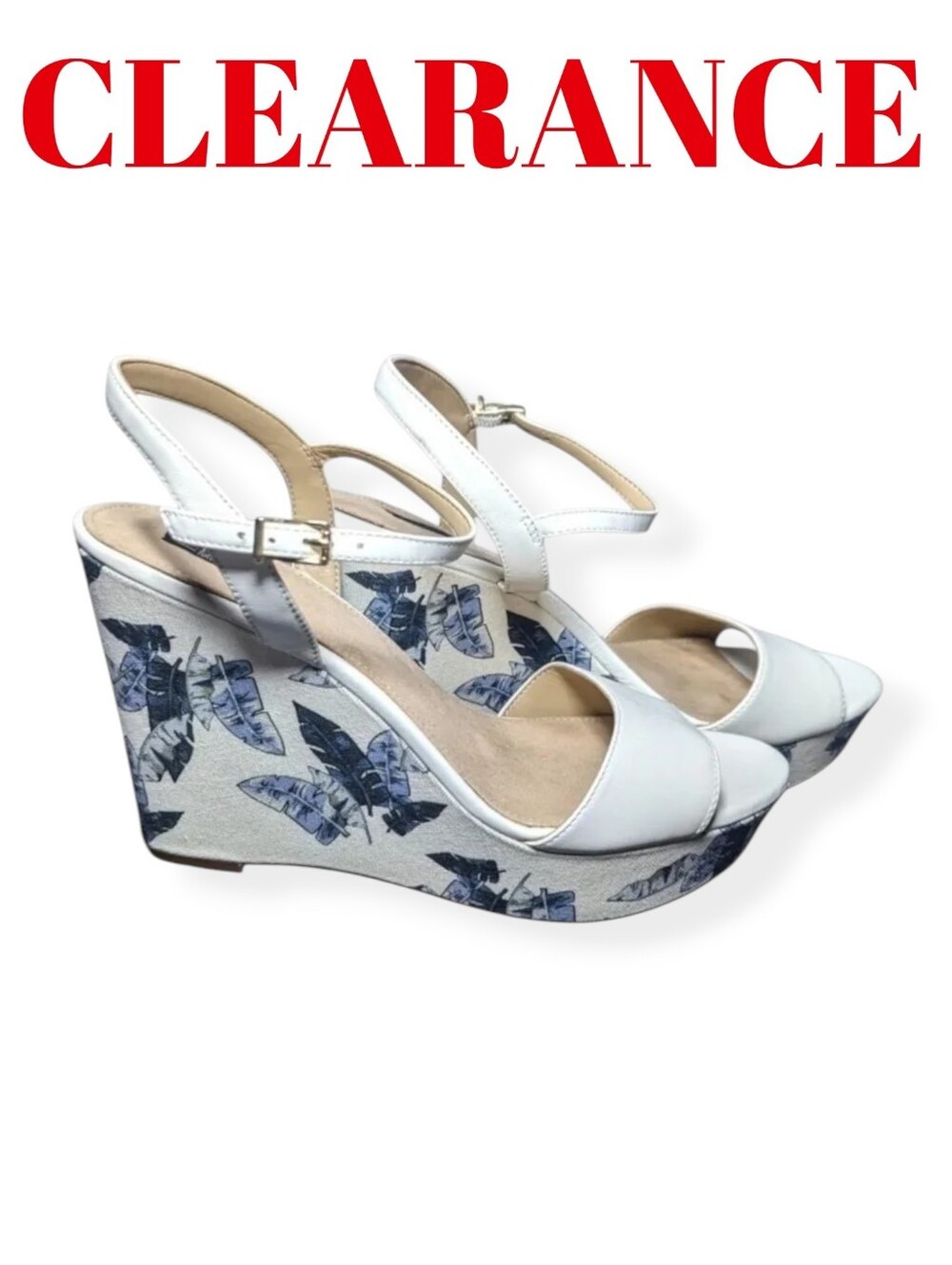G.I.L.I. Wedges Saraya Leather Irovy & Blue Sandals with Buckle Closure NIB NWT